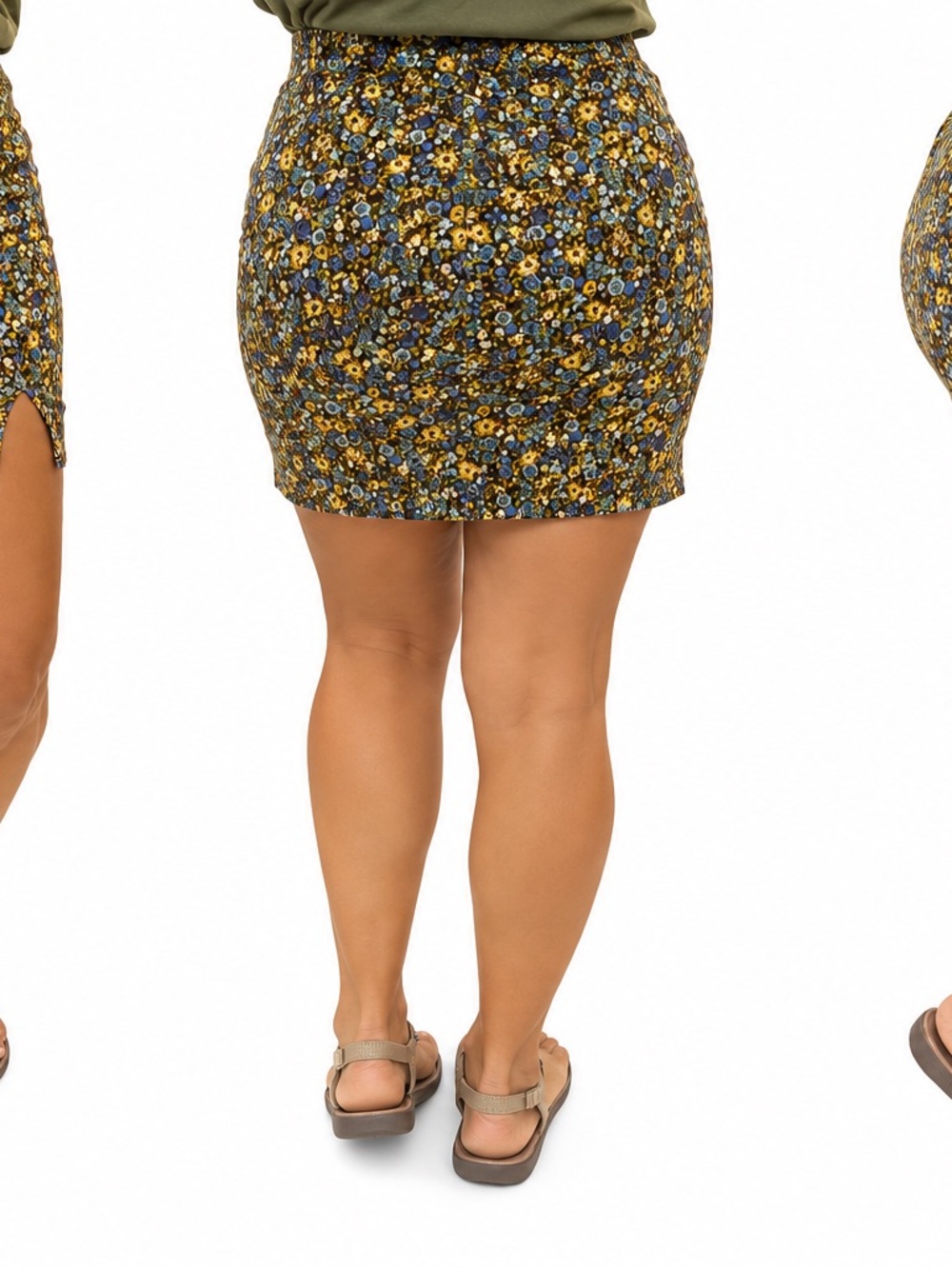 Eyeshadow Floral Stretch Mini Skirt in Yellow and Blue